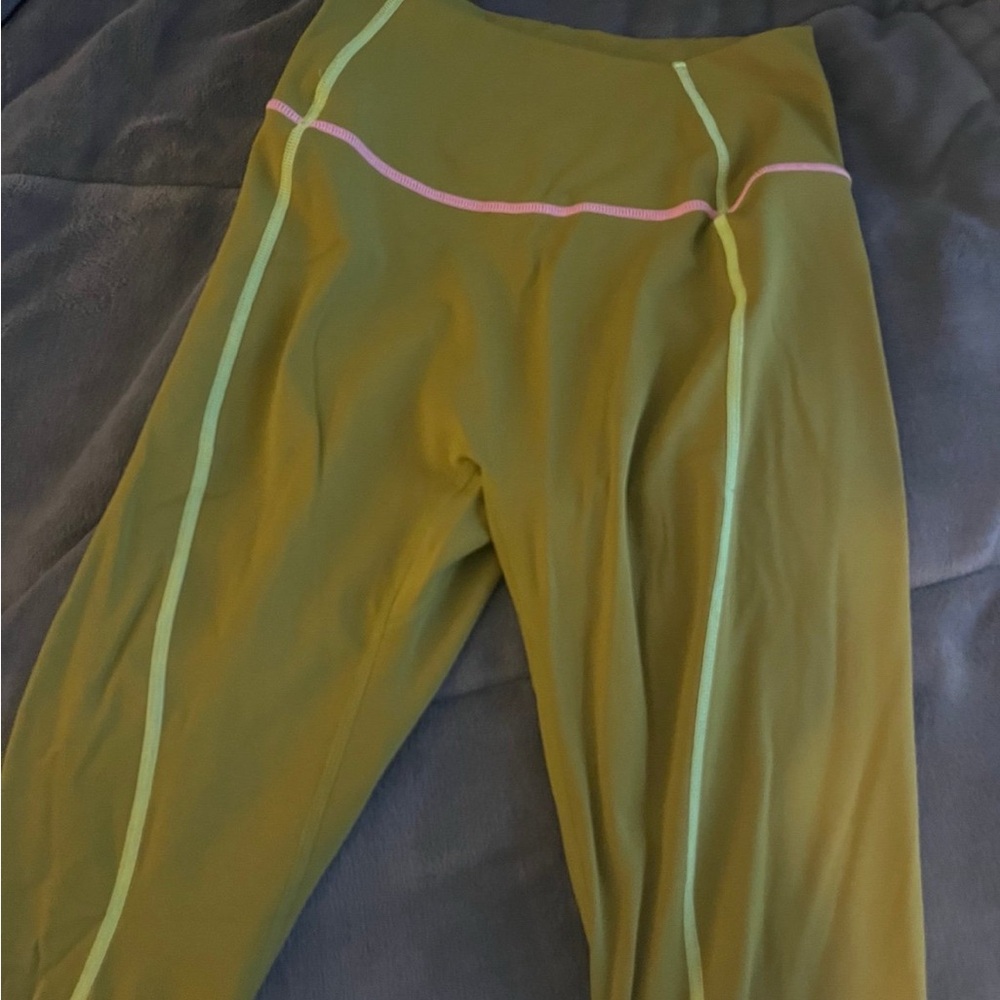 BuffBunny Olive Green Leggings with Pink and Green Accents